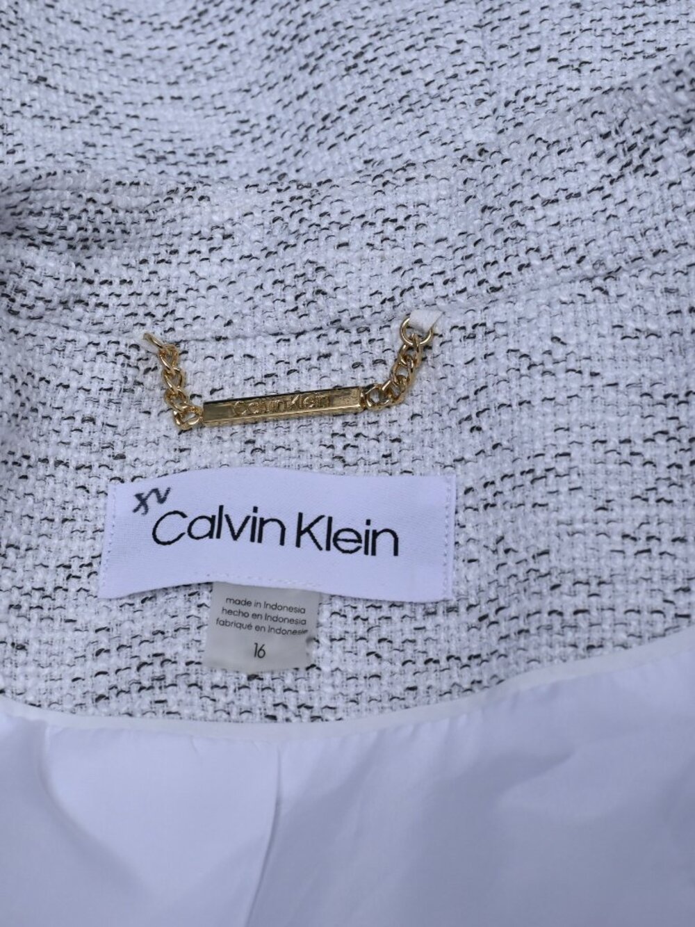 Calvin Klein Off White Tweed Crop Short Blazer Women's  Size 16 - Picture 6 of 8